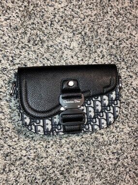 Black and Gray Saddle Mini Bag with Logo Buckle